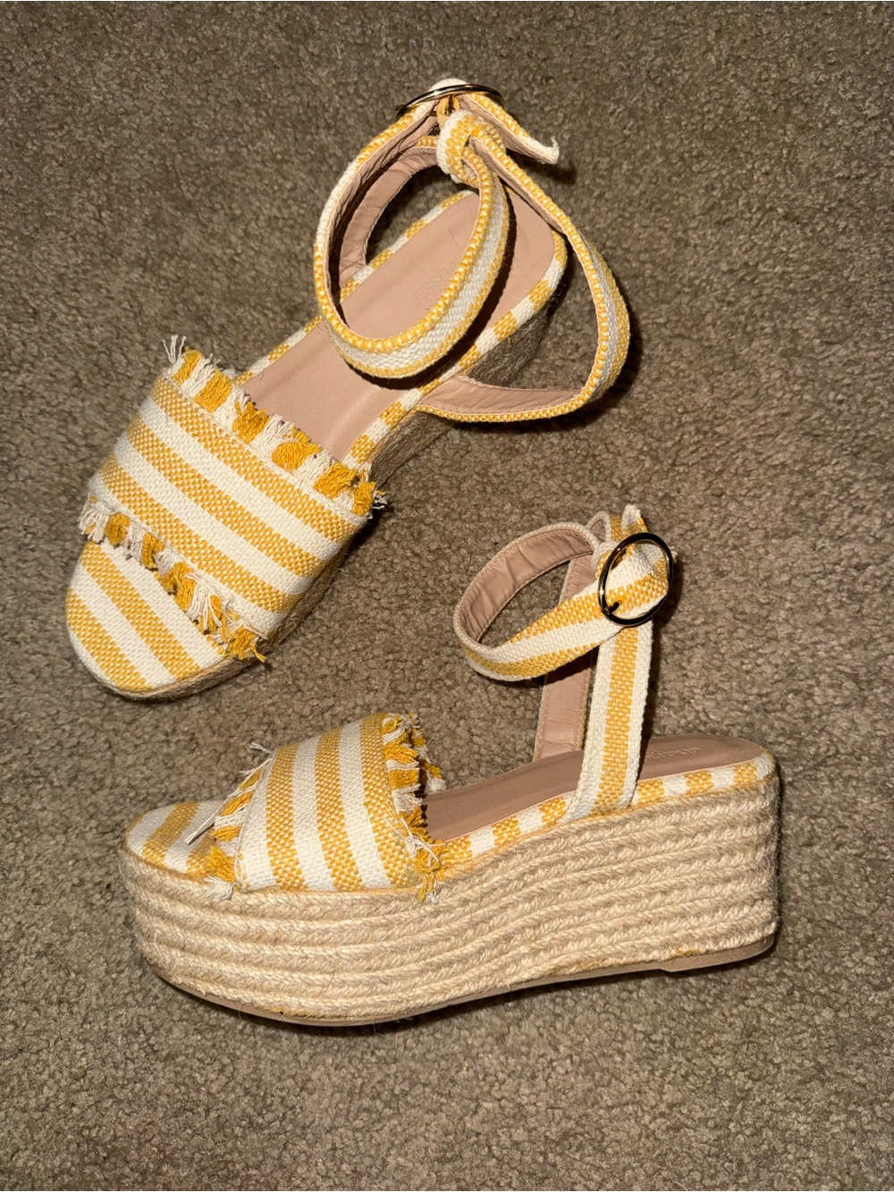 Charlotte Russe Yellow and White Striped Espadrille Platform Sandals